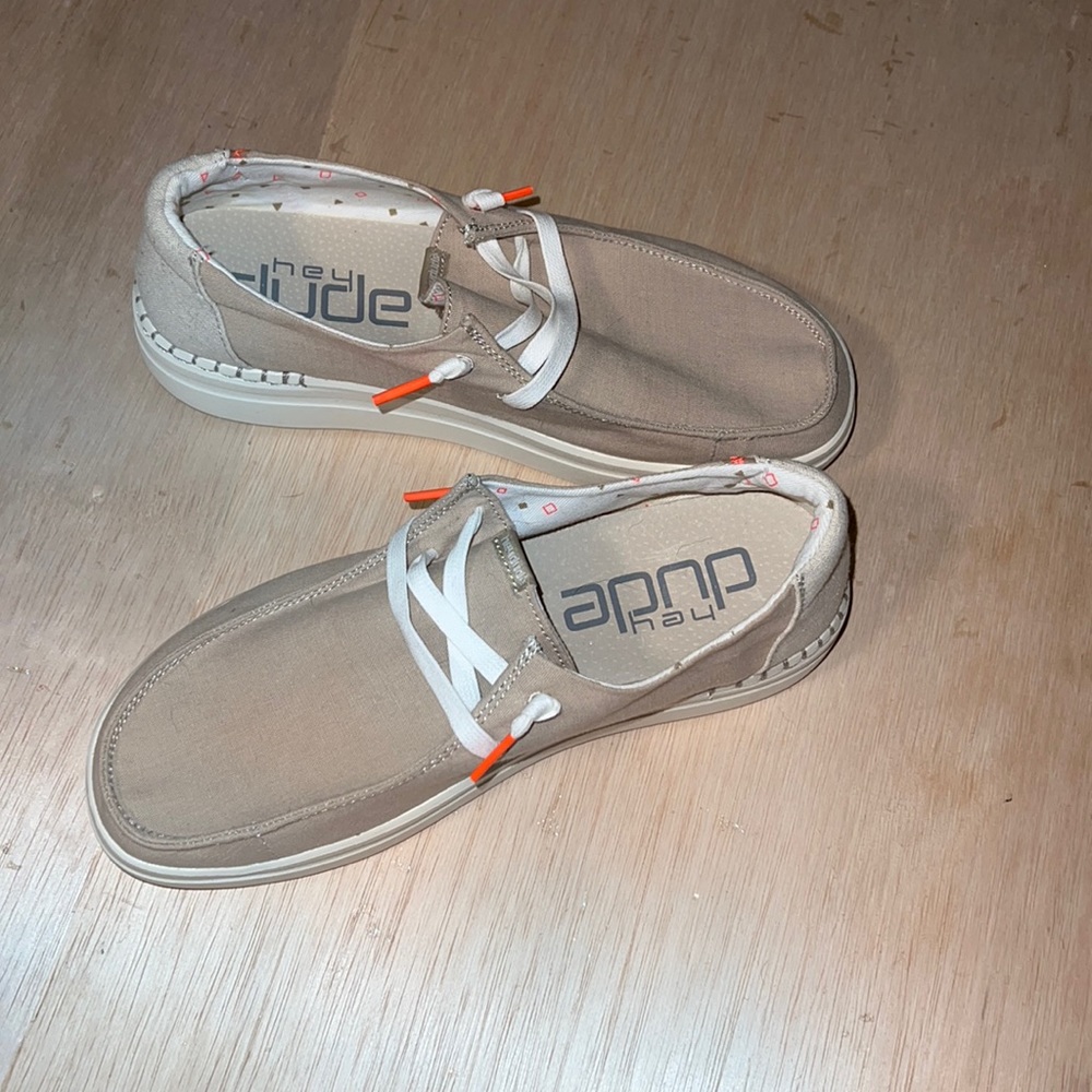 Hey Dude Women's Tan Shoes with White Accents